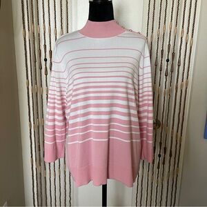 Investments Striped Mock Turtleneck Knit Top w/Pearl Button Shoulder Det…